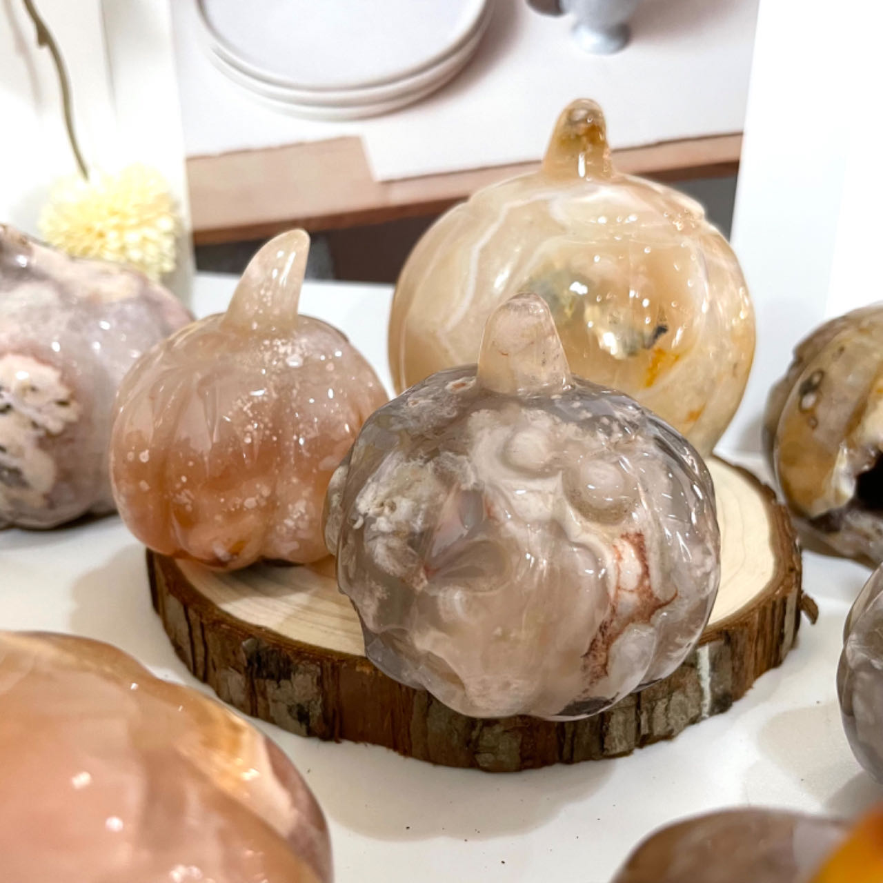 1~2PCS Pink Flower Agate Pumpkin Crystal Stochastic From IG Crystal