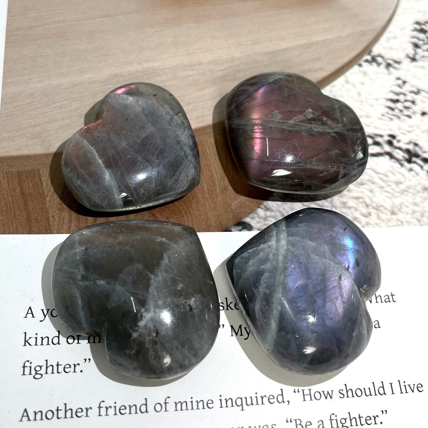 15 Counts 2~4CM Purple Labradorite Heart Stone Big Heart Shape Puff Stones Set Pocket Crystal Healing Tumble Collection Palm Worry Stone Good Luck Charm Meditation Gift Craft Home Decor From IG Crystal