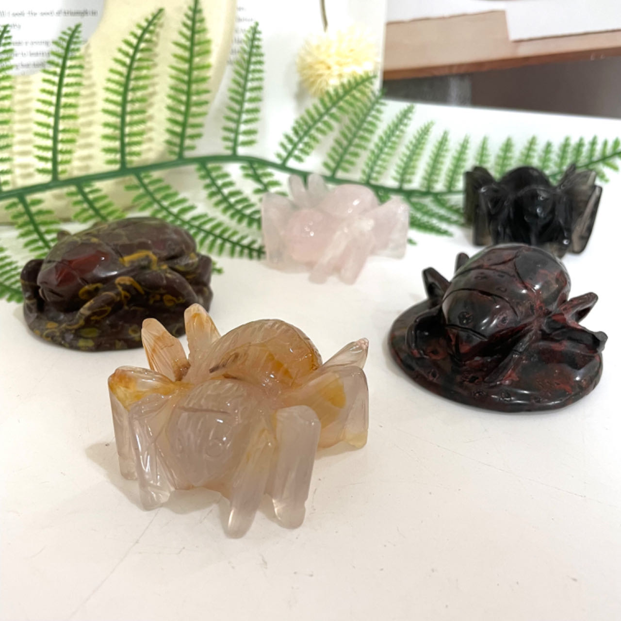 Different Maerail Spider Crystal Stochastic 2PCS Rose Quartz Ocean Jasper Red Jasper Golden Healer Healing Crystal From IG Crystal
