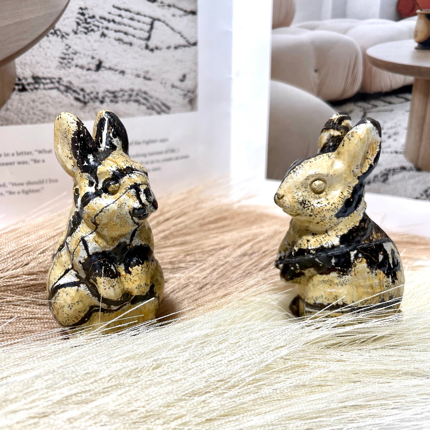 2 Counts Picture Jasper Rabbit Crystal Carving Healing Stones Natural Stone Chakra Balancing Reiki Home Office Decor From IG Crystal