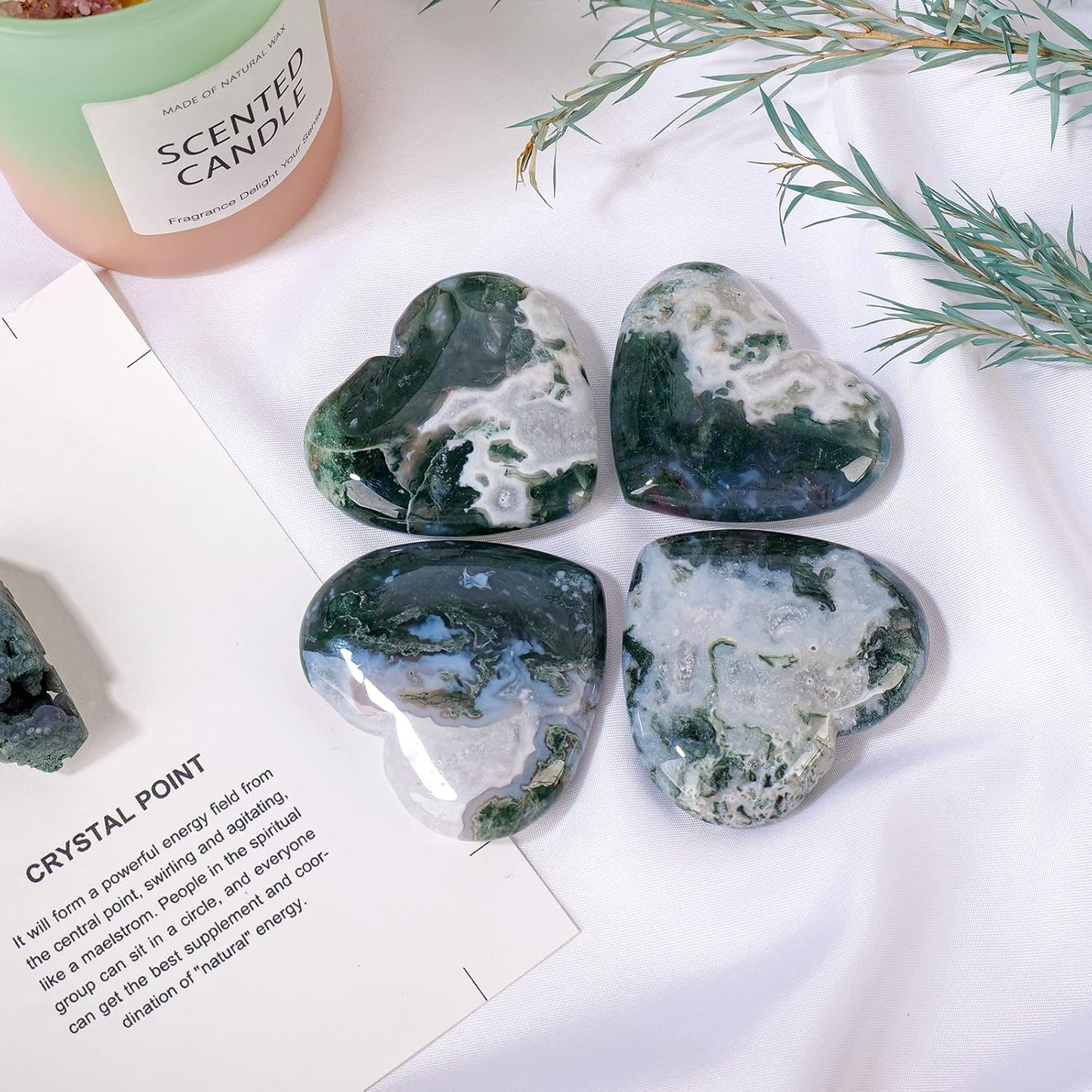 3 Counts Natural Moss Agate Heart Healing Crystal Hand-carved Moss Agate Love Heart Healing Stone Balancing Reiki Crystal Collection Creativity Ornaments Home Decor Desk Decor From IG Crystal