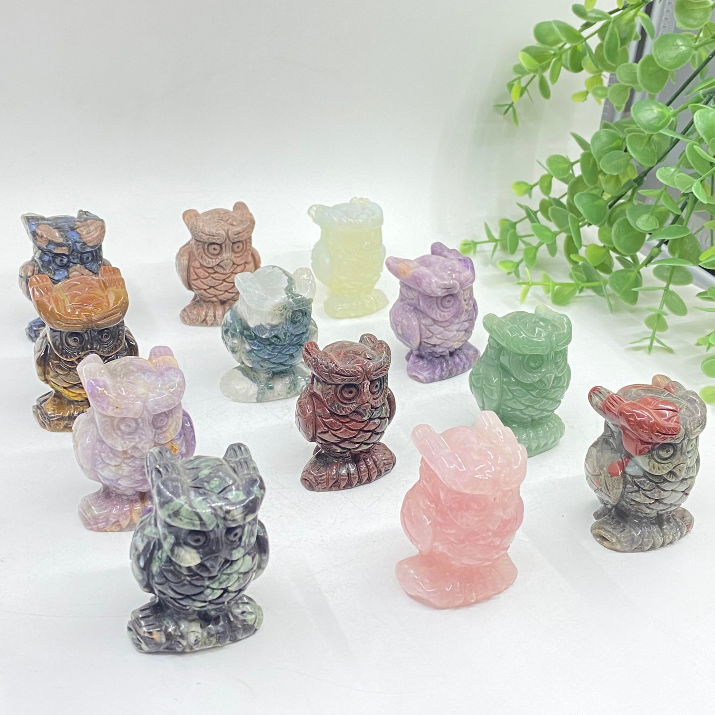 4 Counts  Mix 2 Inch Crystal Carvings Owl Different Stone From IG Crystal