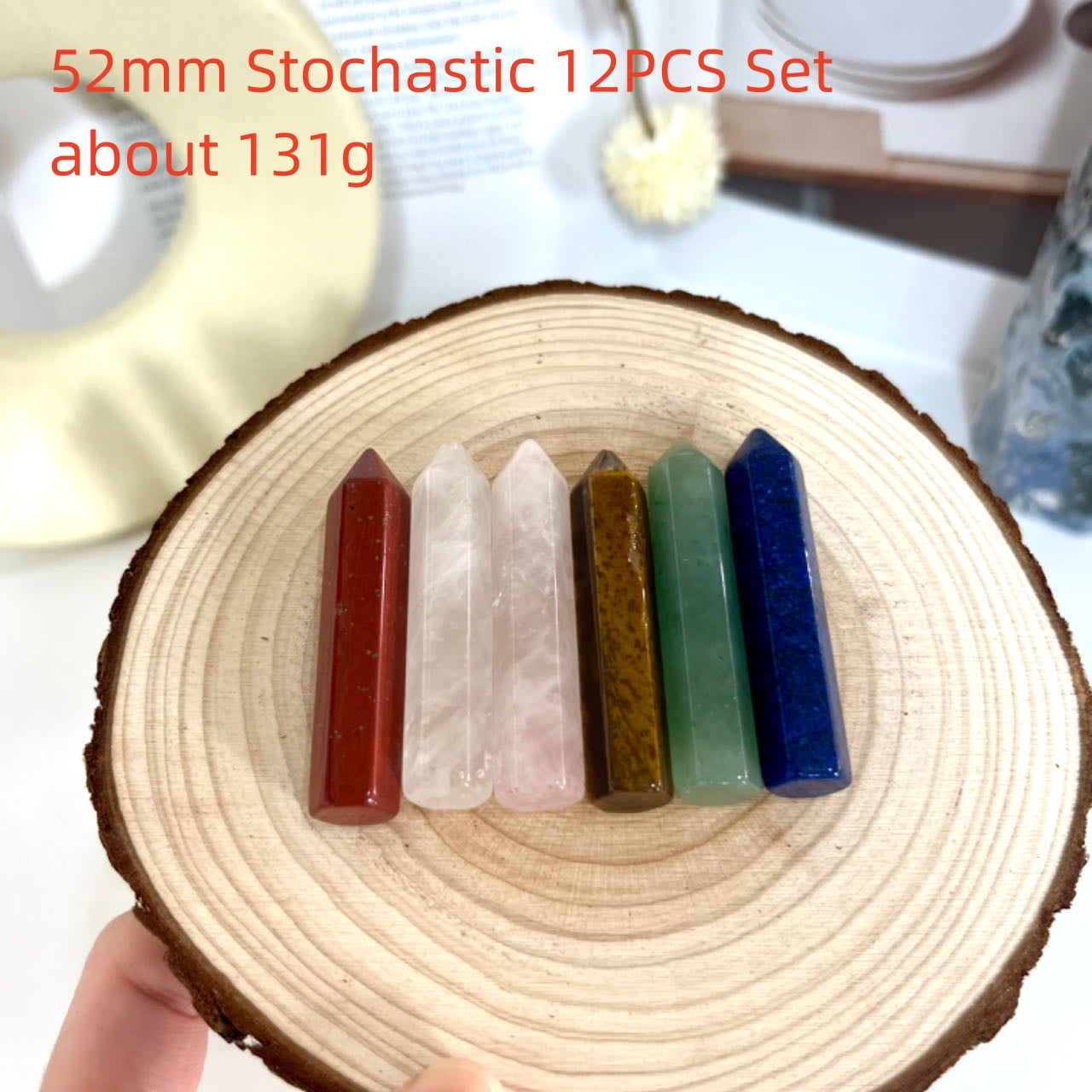 Different Maerail Small Crystal Wands Set Tiger Eyes Pink Opal Hematite Green Flourite Yellow Flourite Clear Quartz Bumblebee Jasper Dream  Amethyst Sodalite Dragon Blood  Stone From IG Crystal