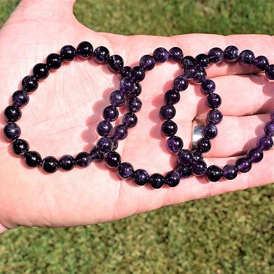 6 Counts Amethyst Crystal Bead Bracelet – Healing Crystal Bracelet for Women and Men – 8mm Beaded Bracelets for Men and Women – Unisex Elastic Adjustable Size Gemstone Bracelet for Healing and Protection From IG Crystal