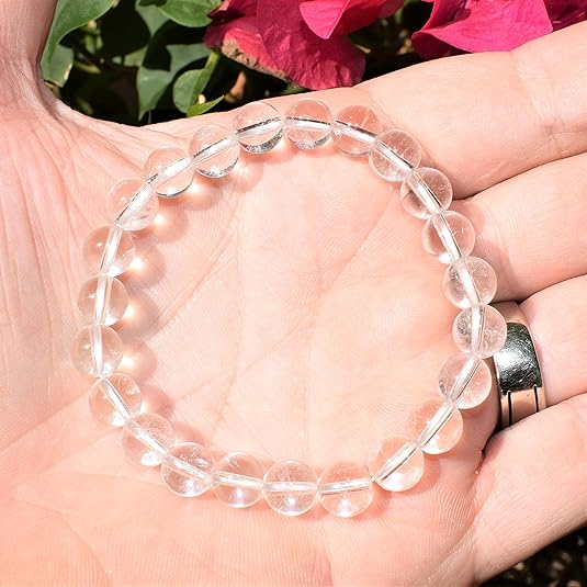 5 Counts Natural Clear Quartz Bracelet – Handmade Gem Semi Precious Gemstone Bracelet – Unisex Stretch 8mm Round Beaded Bracelets – Healing Crystal Bracelet for Women, Men, and Teens – Mens Bracelet From IG Crystal