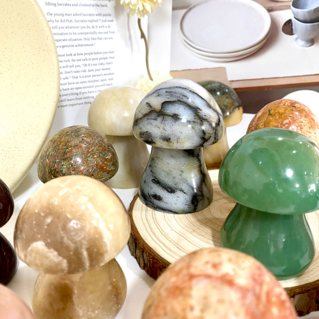 Stochastic 2PCS Different Maerail Big And Small Mushroom Crystals Set From IG Crystal