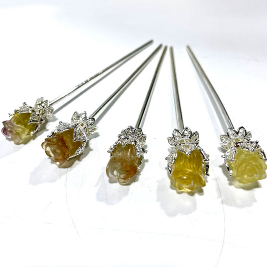 6 Counts 14CM Fluorite Flower Hairpins Silver Metal Hair Sticks Pins Chinese Hanfu Asian Flower Hair Chopsticks Hair Bun Updo Holders Long Hairpins for Women Girls From IG Crystal