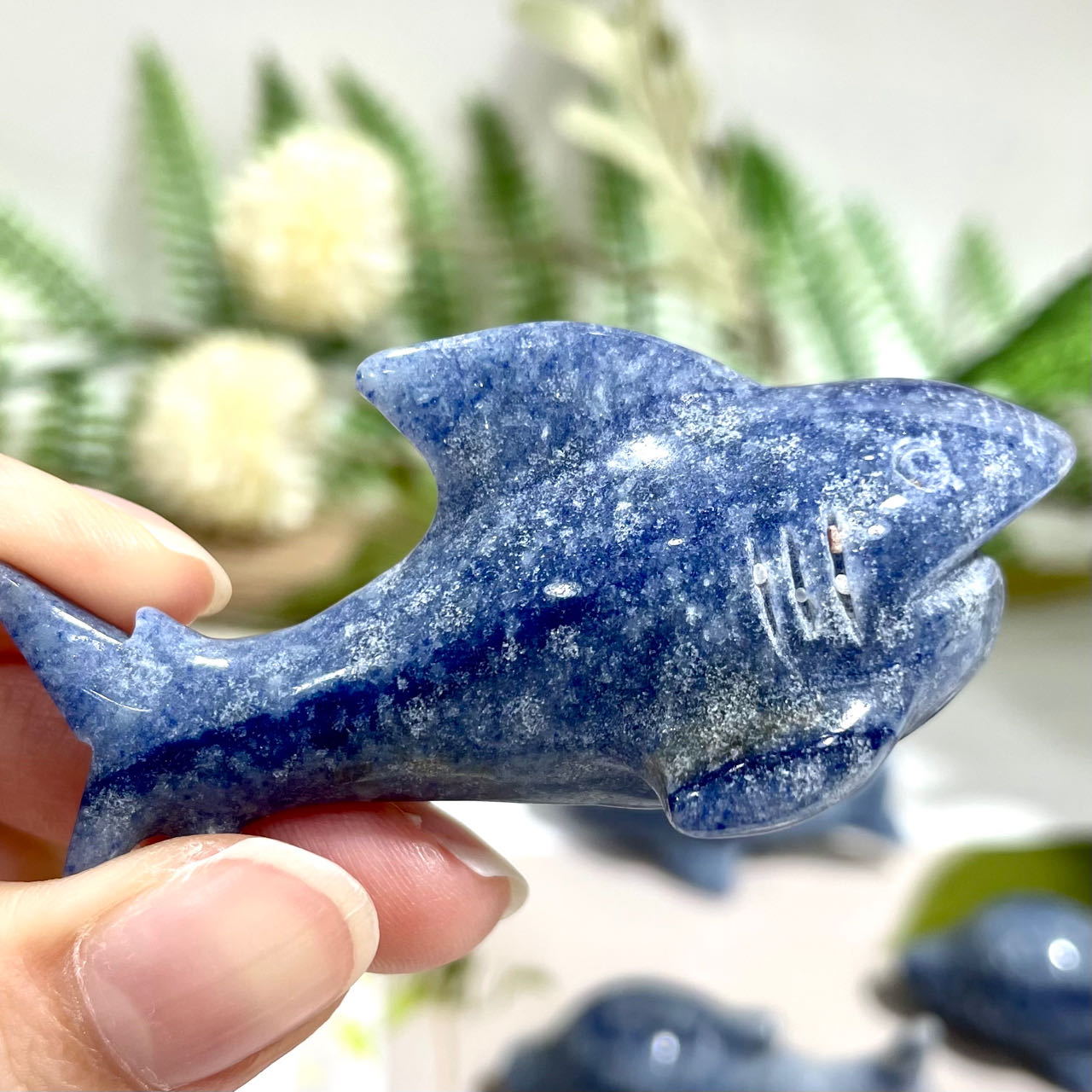 2 Counts Blue Aventurine Shark Crystal 6CM Healing Stone Home Decoration From IG Crystal