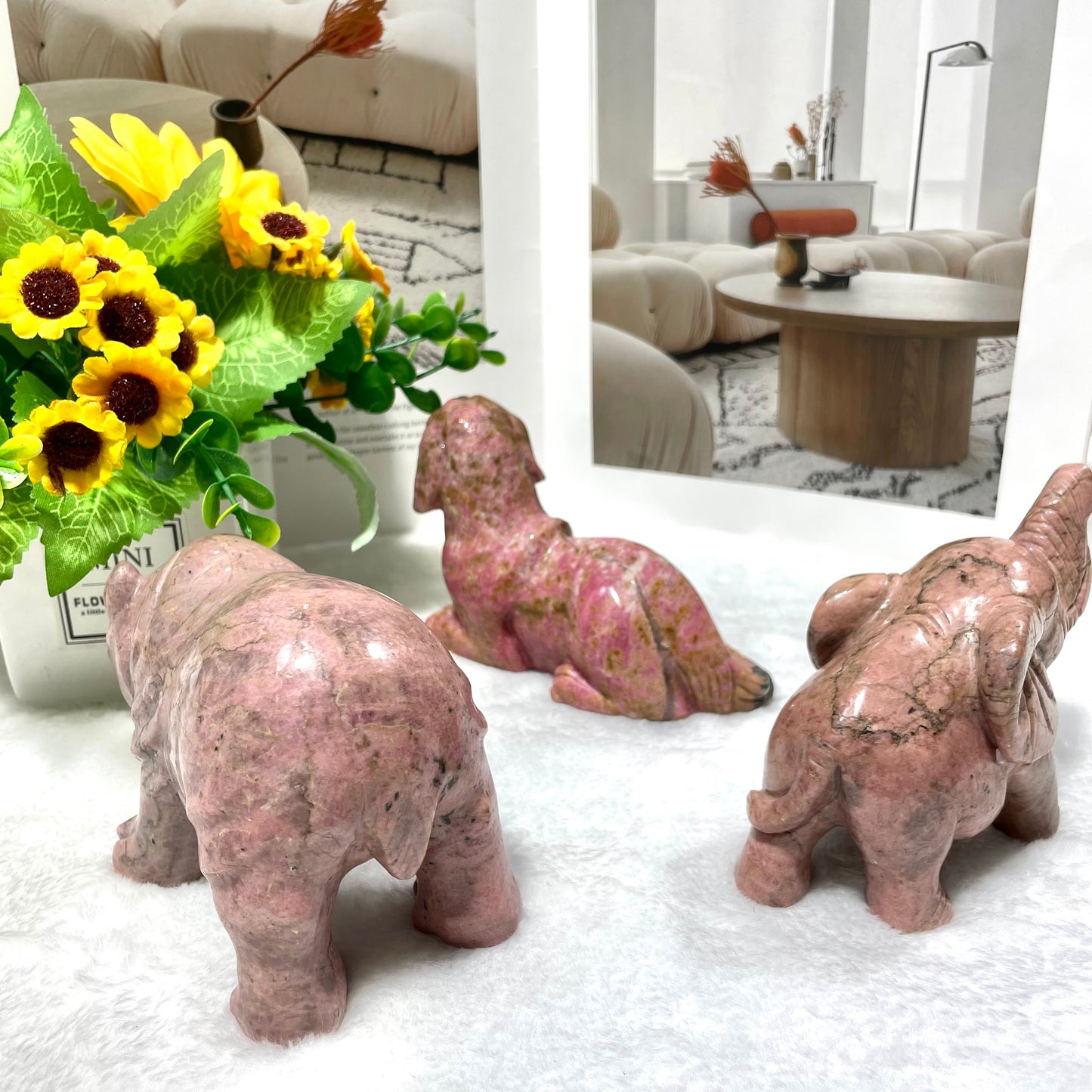 1 Count Rohdnite Animals Crystal Carvings Elephant Dog Hippo Healing Stones Natural Stone Chakra Balancing Reiki Home Office Decor From IG Crystal