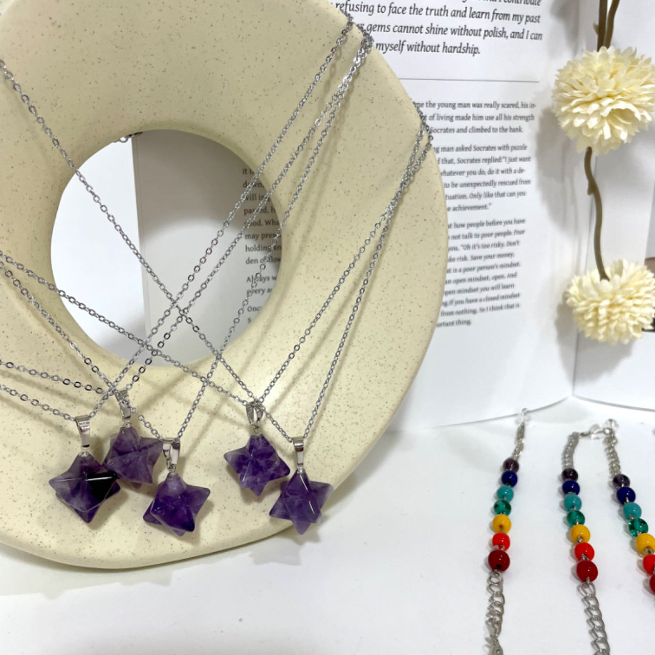 Crystal Necklace Ring Earrings Set Amethyst Clear Quartz Rose Quartz Charoite From IG Crystal