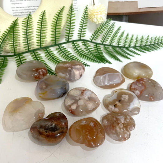 9~13PCS Heart Shape Pink Flower Agate Crystal 400g 3.5~5cm Healing Stone Home Decoration From IG Crystal
