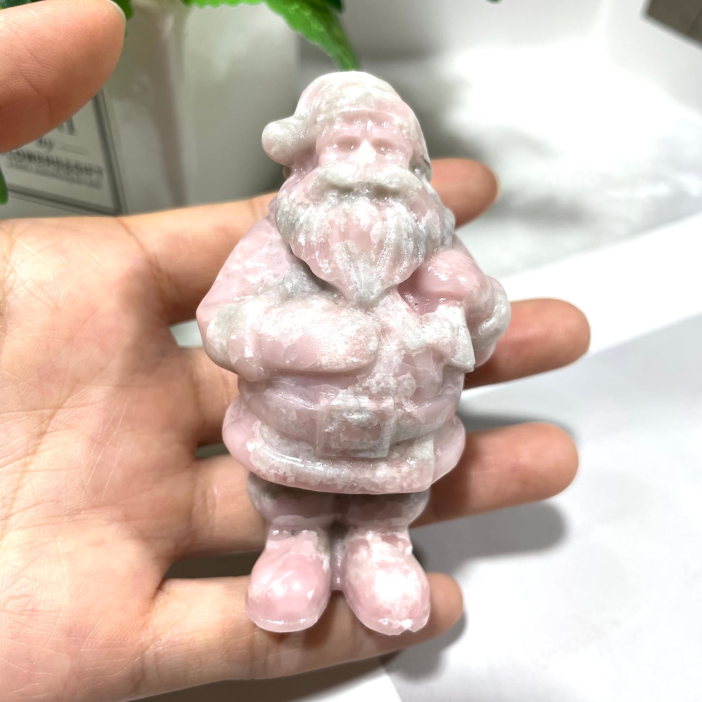 2 Counts Pink Opal Santa Claus Crystal Carvings Healing Stones Natural Stone Chakra Balancing Reiki Home Office Decor From IG Crystal