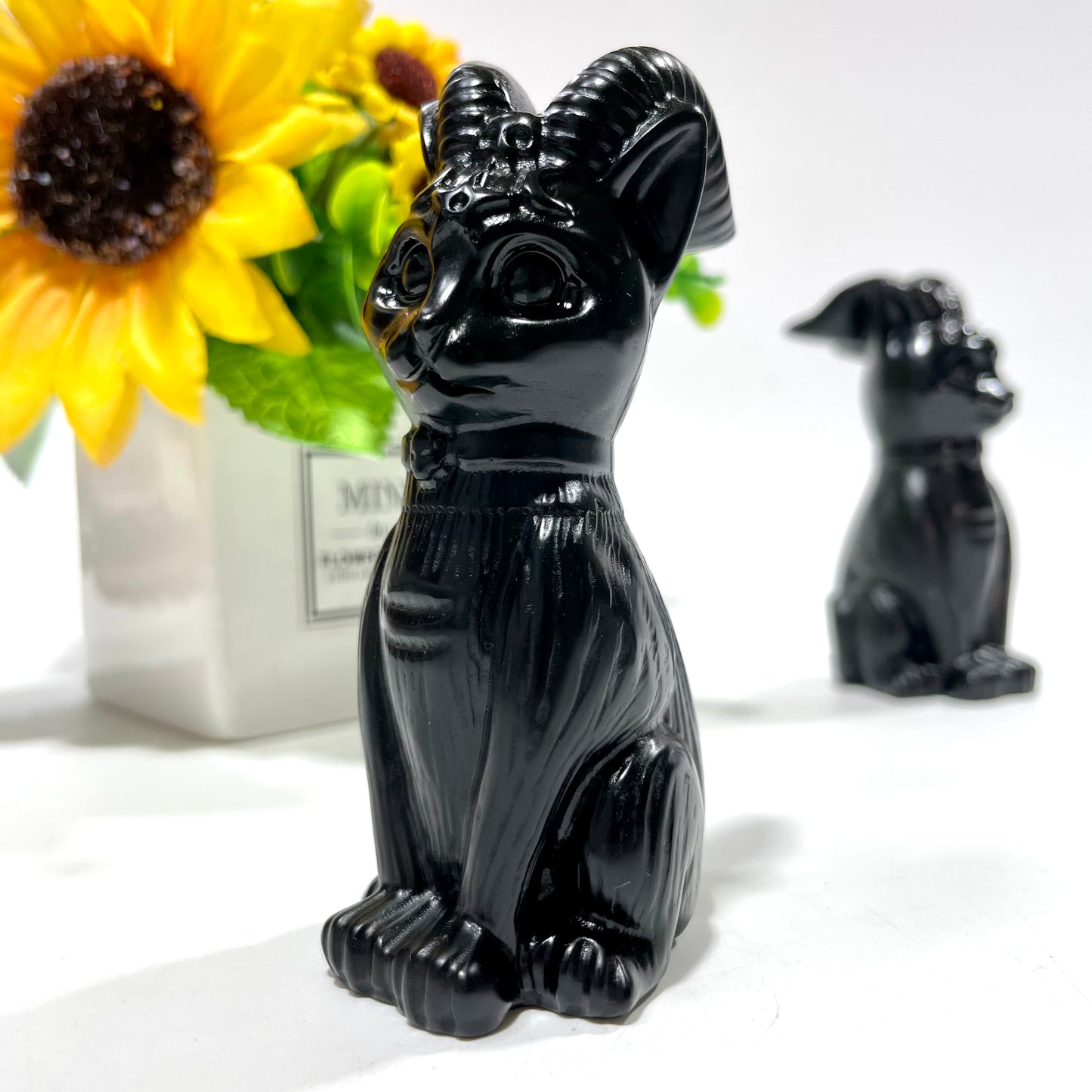 2 Counts Black Obsidian Cute Deer Crystal Carving Healing Stones Natural Stone Chakra Balancing Reiki Home Office Decor From IG Crystal