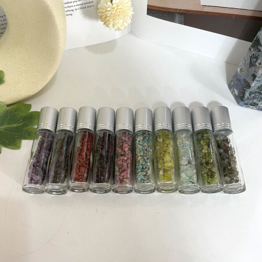 15PCS Essential Oil Roller Crystal Bottles Funnels for Oils Roller on Bottles Amethysts Red Jasper Carribean Caloit Garnet Prehnite Peridot From IG Crystal