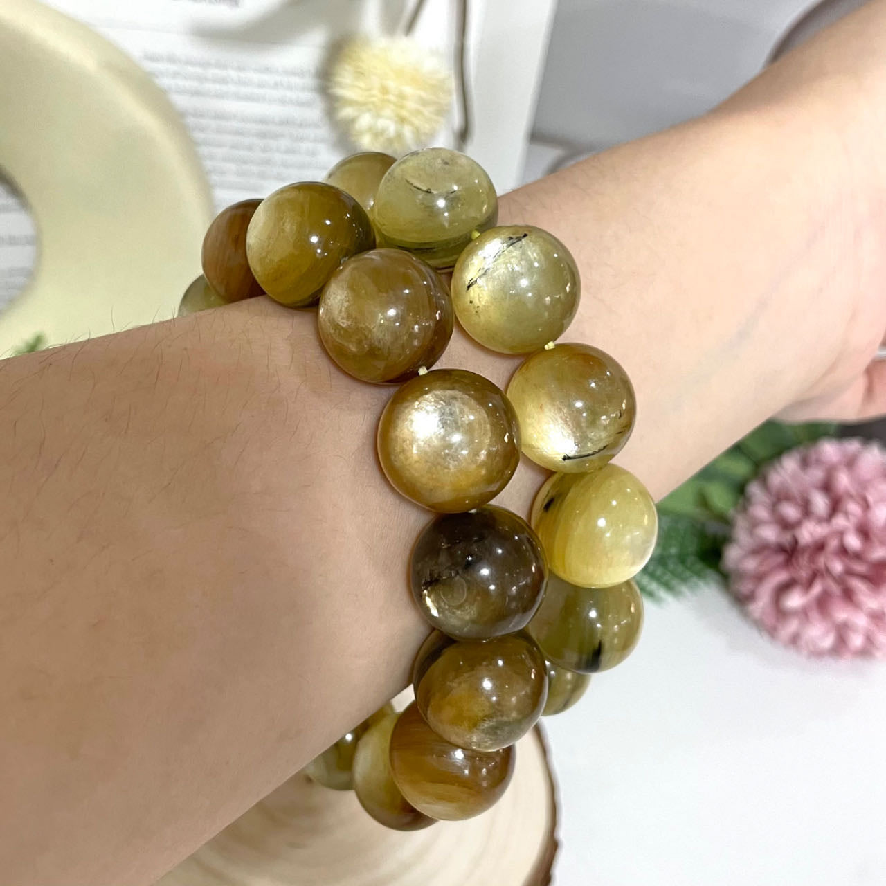 1PCS Golden Mica 17~18mm Bracelet Healing Stone From IG Crystal