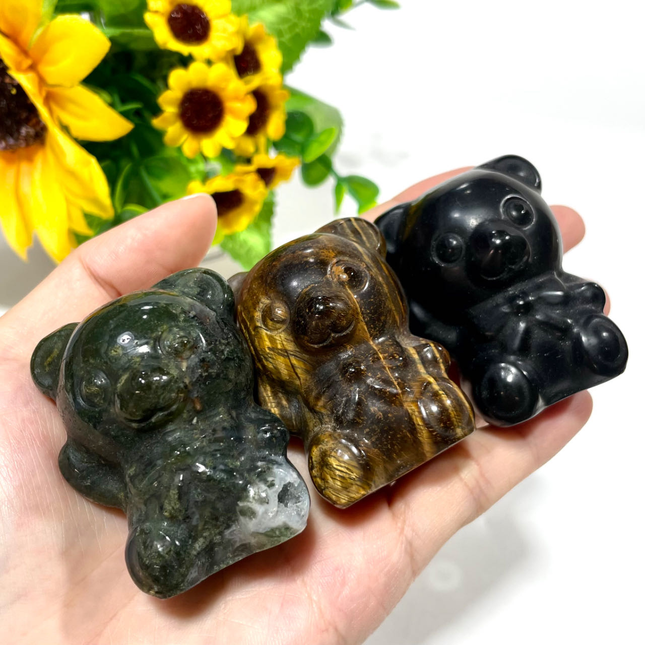 3 Counts Different Materials Cute Bear Crystal Carvings Natural Stone Gem Mining Chakra Balancing Reiki Healing Crystal Mystery Crystal Display Crystal Shopping Online Home Office Decor From IG Crystal