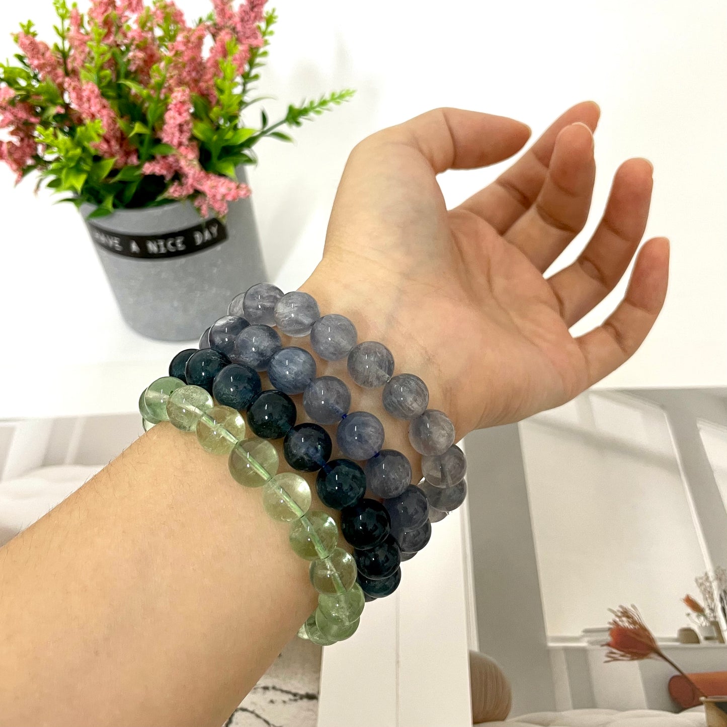2 Counts Green/Blue/Colourful Fluorite Bracelets 9~11mm Natural Crystals Healing Crystals Bracelet for Women and Men Teens Crystal Jewelry Shop Pretty Crystals From IG Crystal