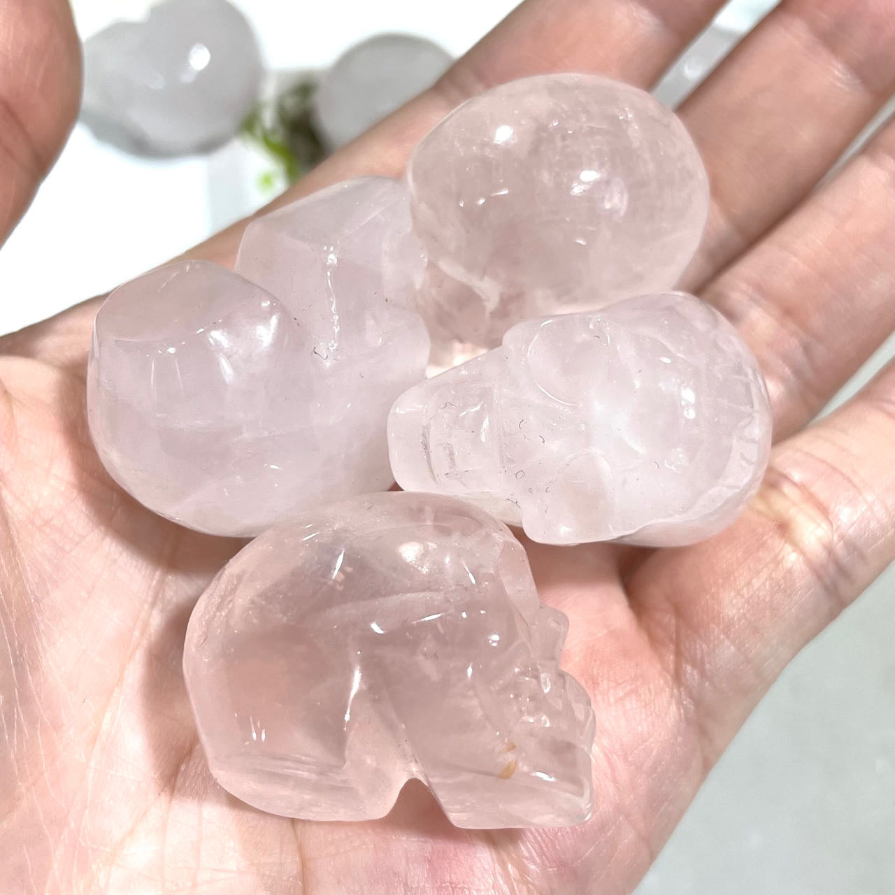 6 Counts Rose Quartz Skull Crystal Healing Crystal Home Decoration From IG Crystal