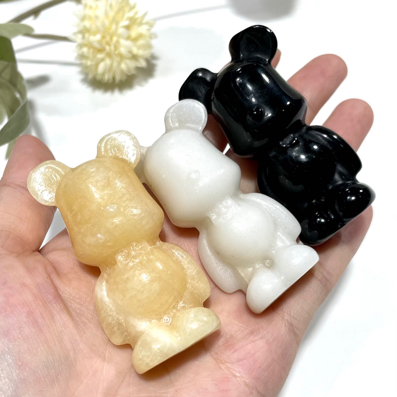 3 Counts Different Materials Gloomy Bear Crystal Yellow Calcite Black Obsidian Healing Crystal Home Decoration From IG Crystal