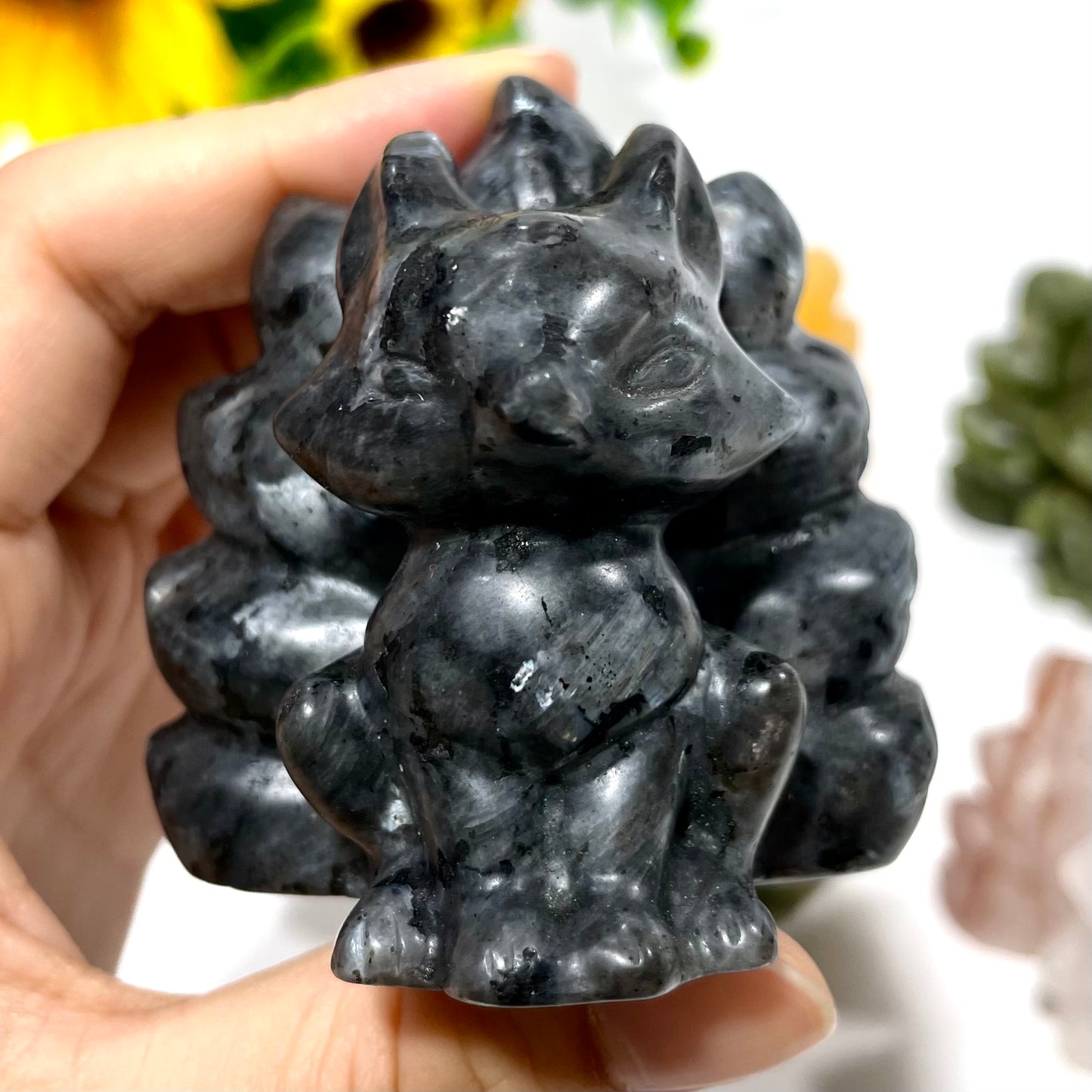2 Counts Different Materials Nine-tailed Fox Crystal Carving Healing Stones Natural Stone Chakra Balancing Reiki Home Office Decor From IG Crystal
