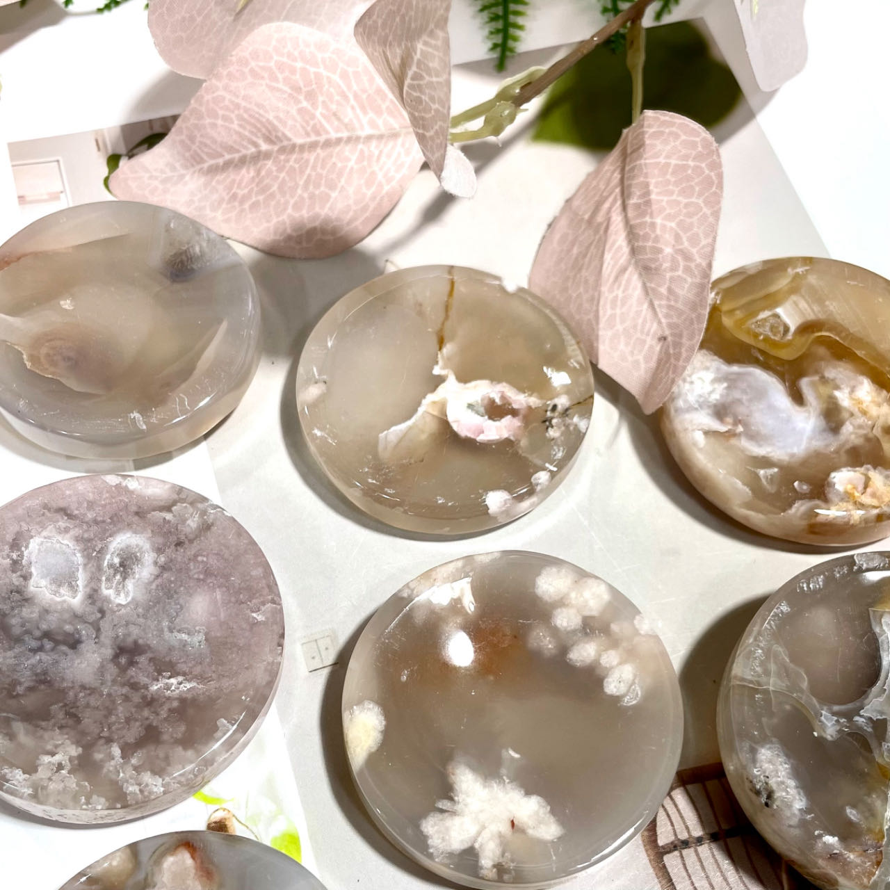 4~6 Counts Small Pink Flower Agate Bowl Healing Stone Home Decoration From IG Crystal