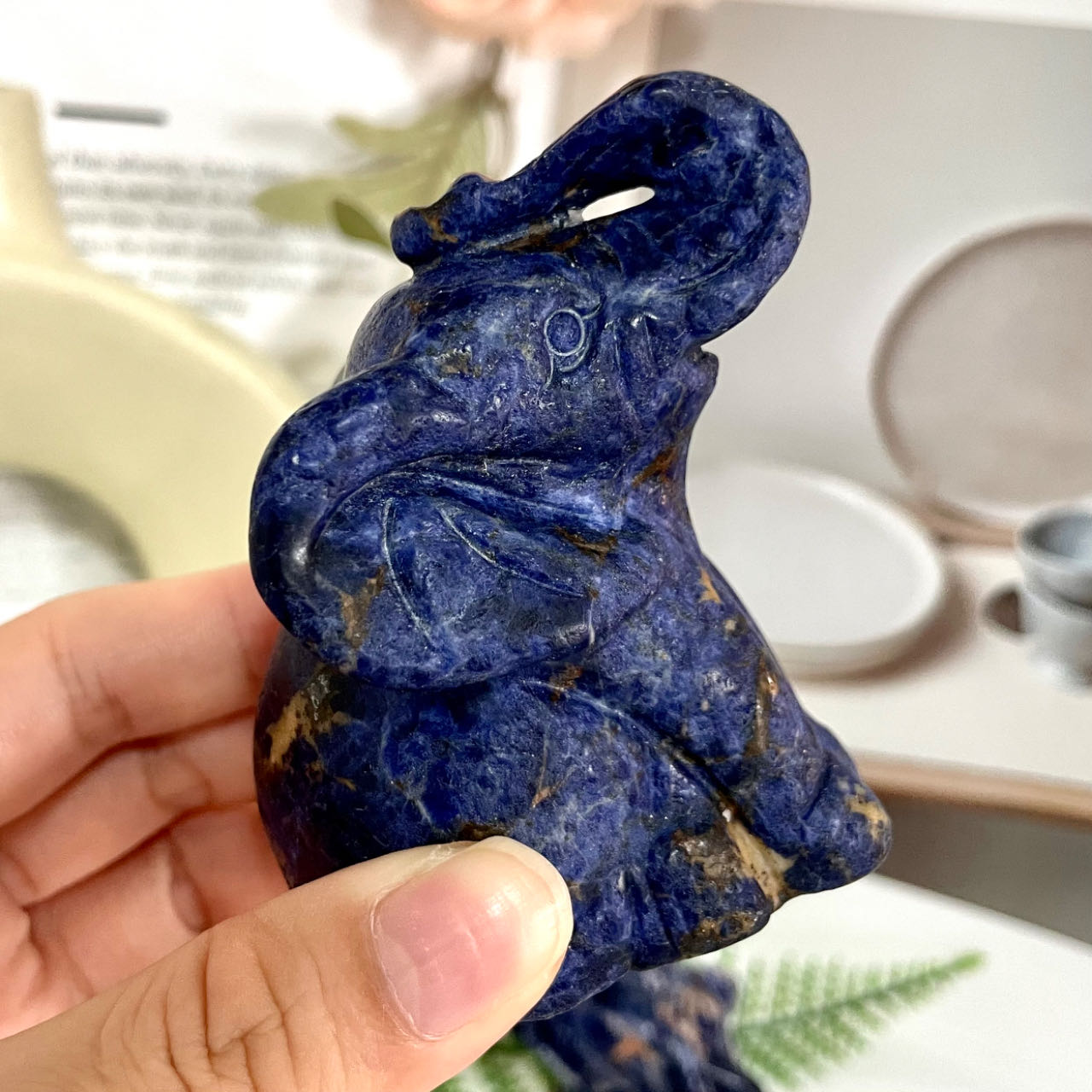 Sodalite Elephant Carving 1 count Healing Stone Home Decoration From IG Crystal