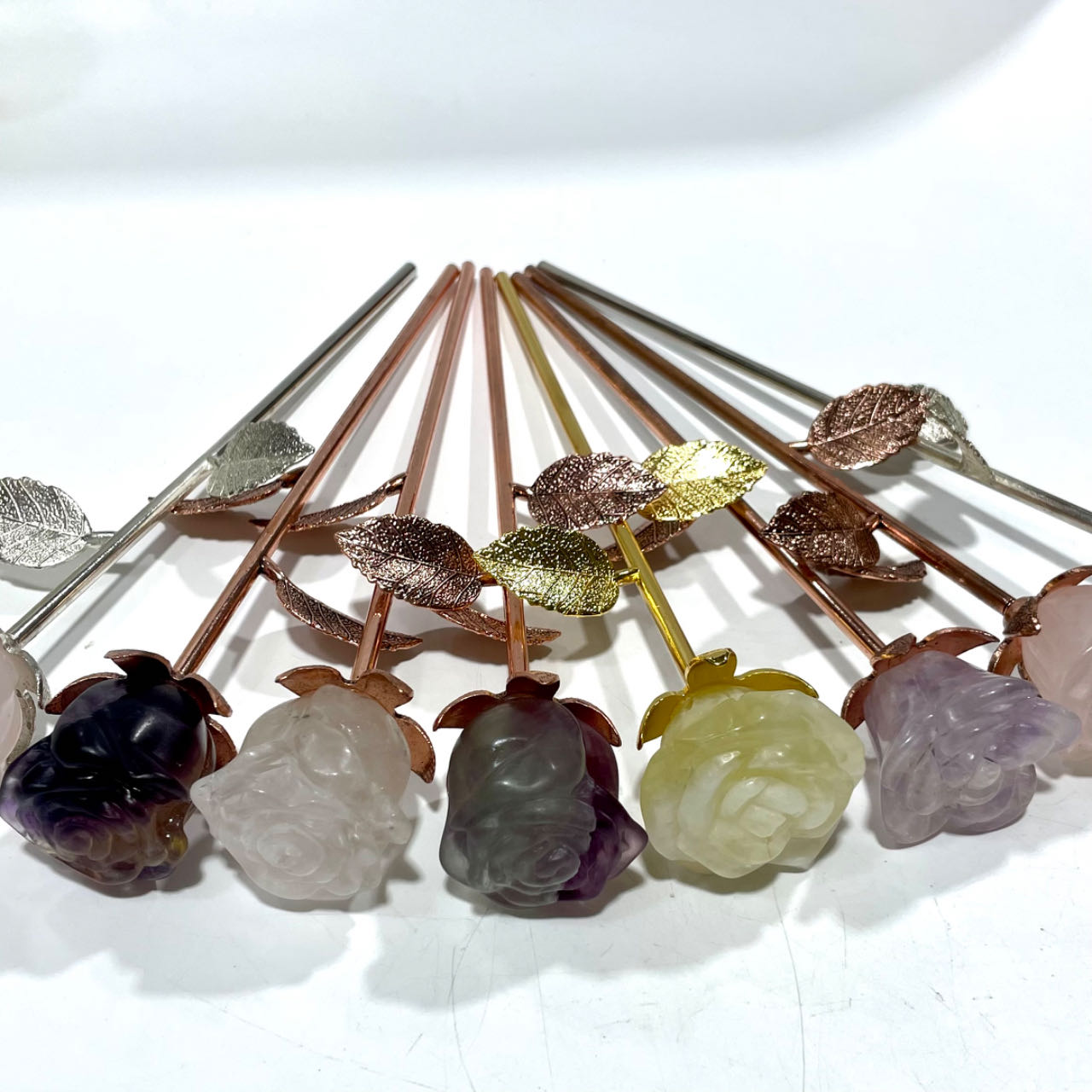 3 Counts Fluorite Rose Crystal With Golden Silvery Leaves Healing Crystal Gem Reiki Healing Home Decor Crystal Jewelry Shop Pretty Crystals From IG Crystal