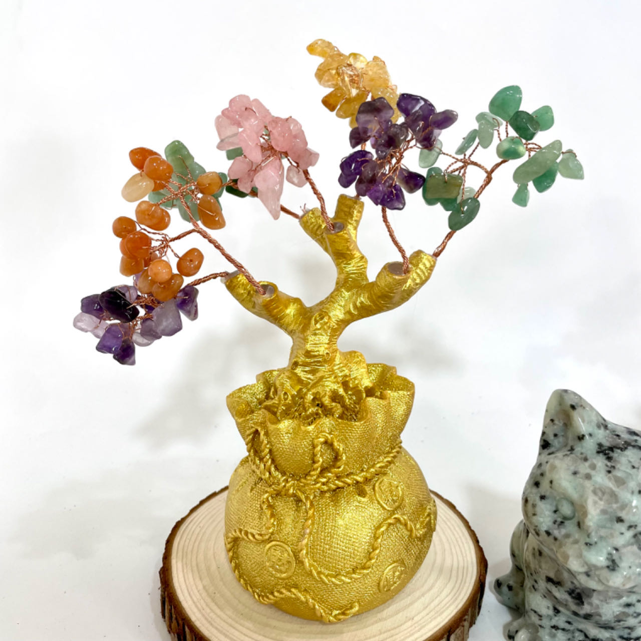 Money Tree Yellow Crytal Amethyst Rose Quartz Green Flourite Healing Crystals and Stones Tree for Home and Office Desk Decoration From IG Crystal