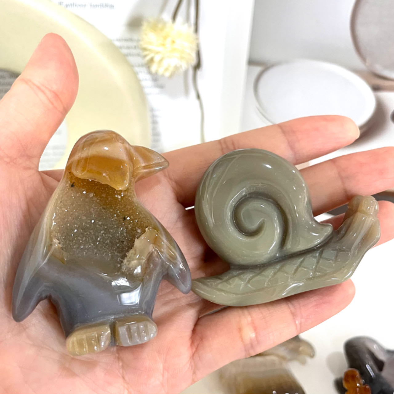 Animals Druzy Natural Raw Geode Agate Penguin Dolphin Horse Owl Fish Turtle Dinosaur Unicorn Fox Frog Eagle Snail Healing Stone Home Decoration From IG Crystal