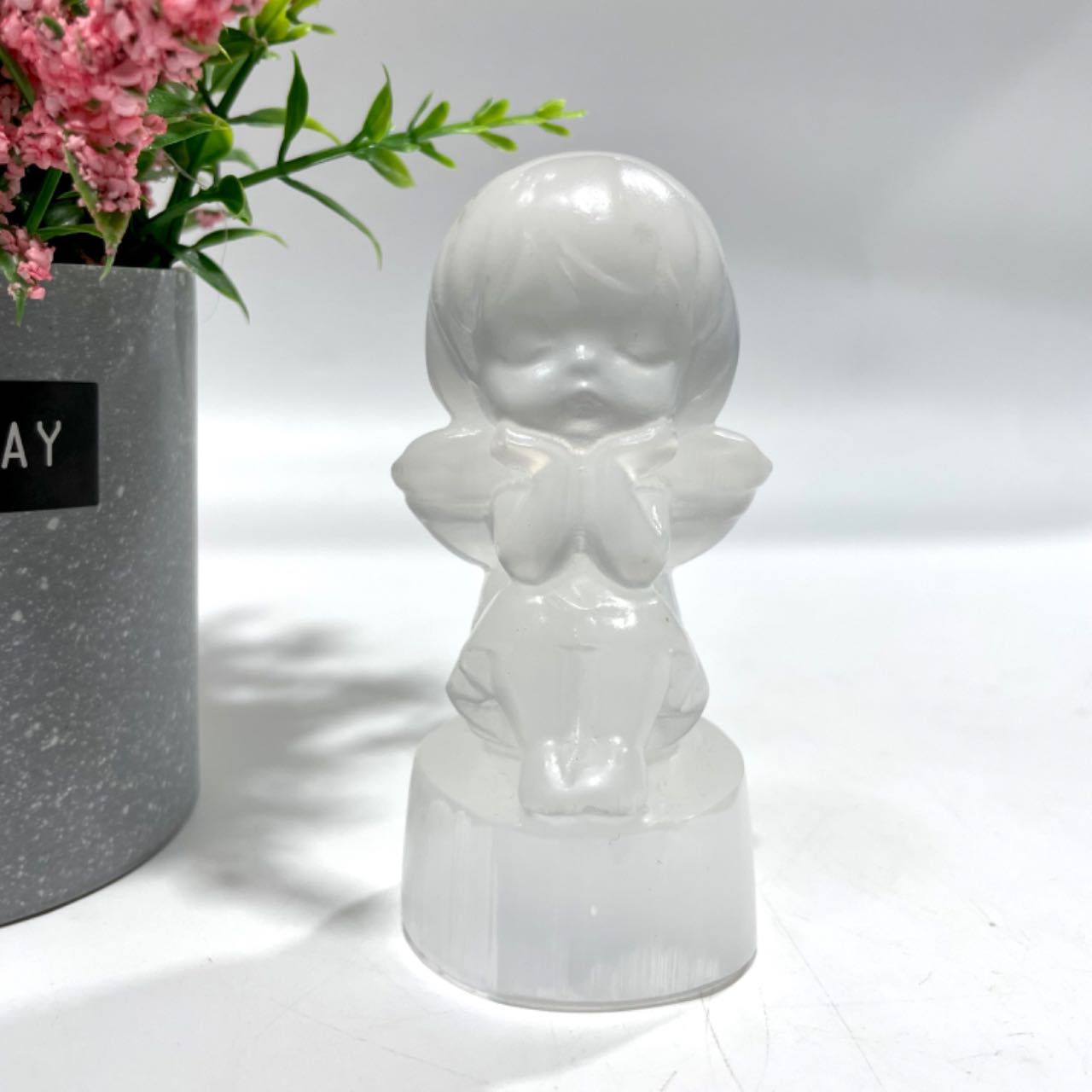 1 Count 10CM Selenite Snowman Christmas Tree Tower Bear Flower Fairy Angel Skull Crystal Natural Gemstone Semi Precious Healing Crystals Enhance Positive Energy Home Decoration From IG Crystal