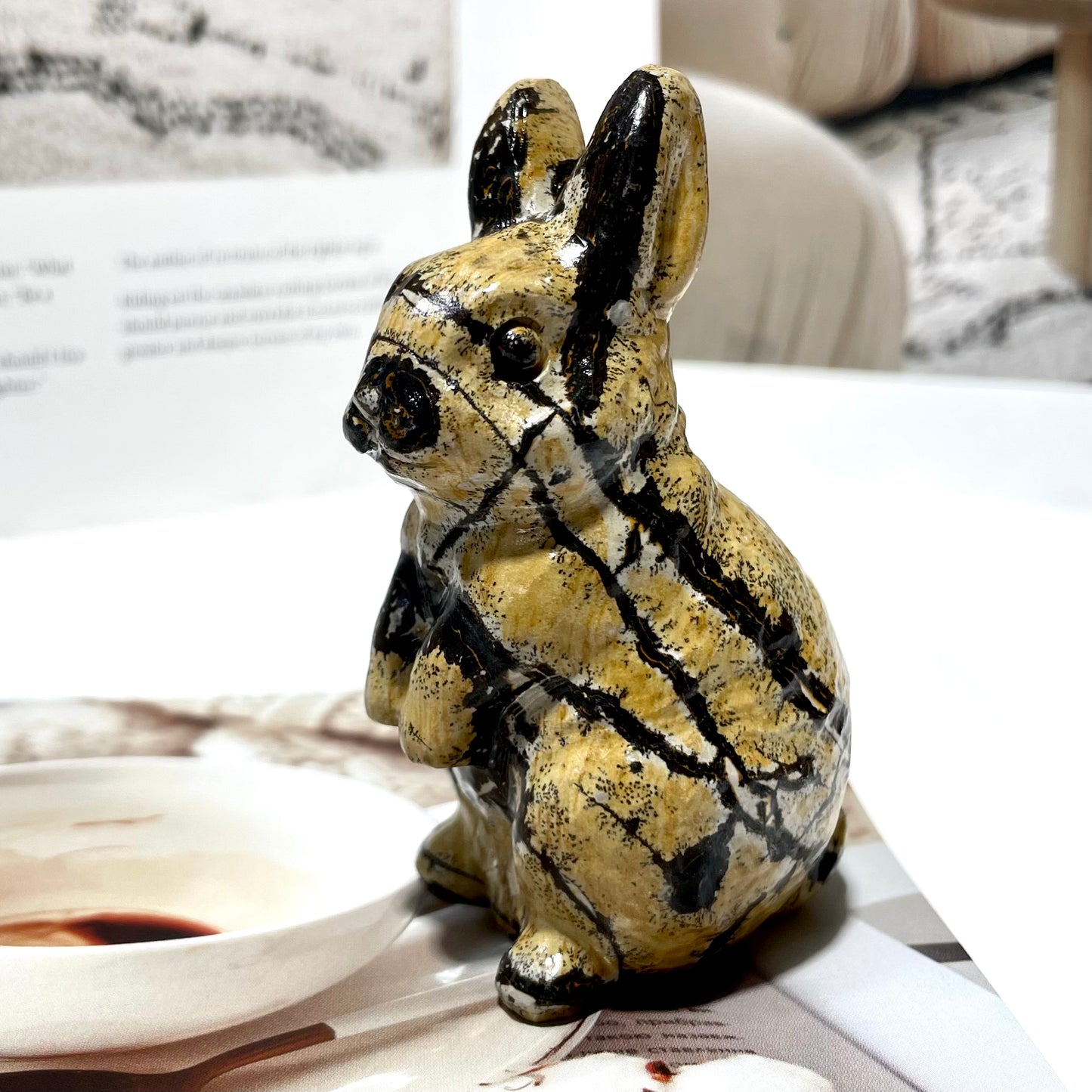 2 Counts Picture Jasper Rabbit Crystal Carving Healing Stones Natural Stone Chakra Balancing Reiki Home Office Decor From IG Crystal