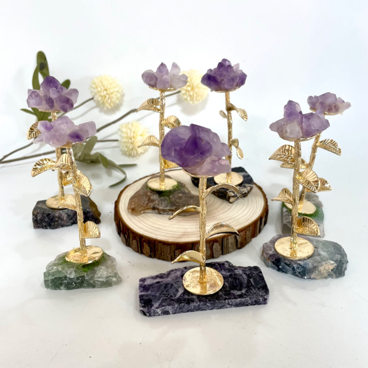 Any 2PCS Natural Crystal Flower Statue Amethyst From IG Crystal