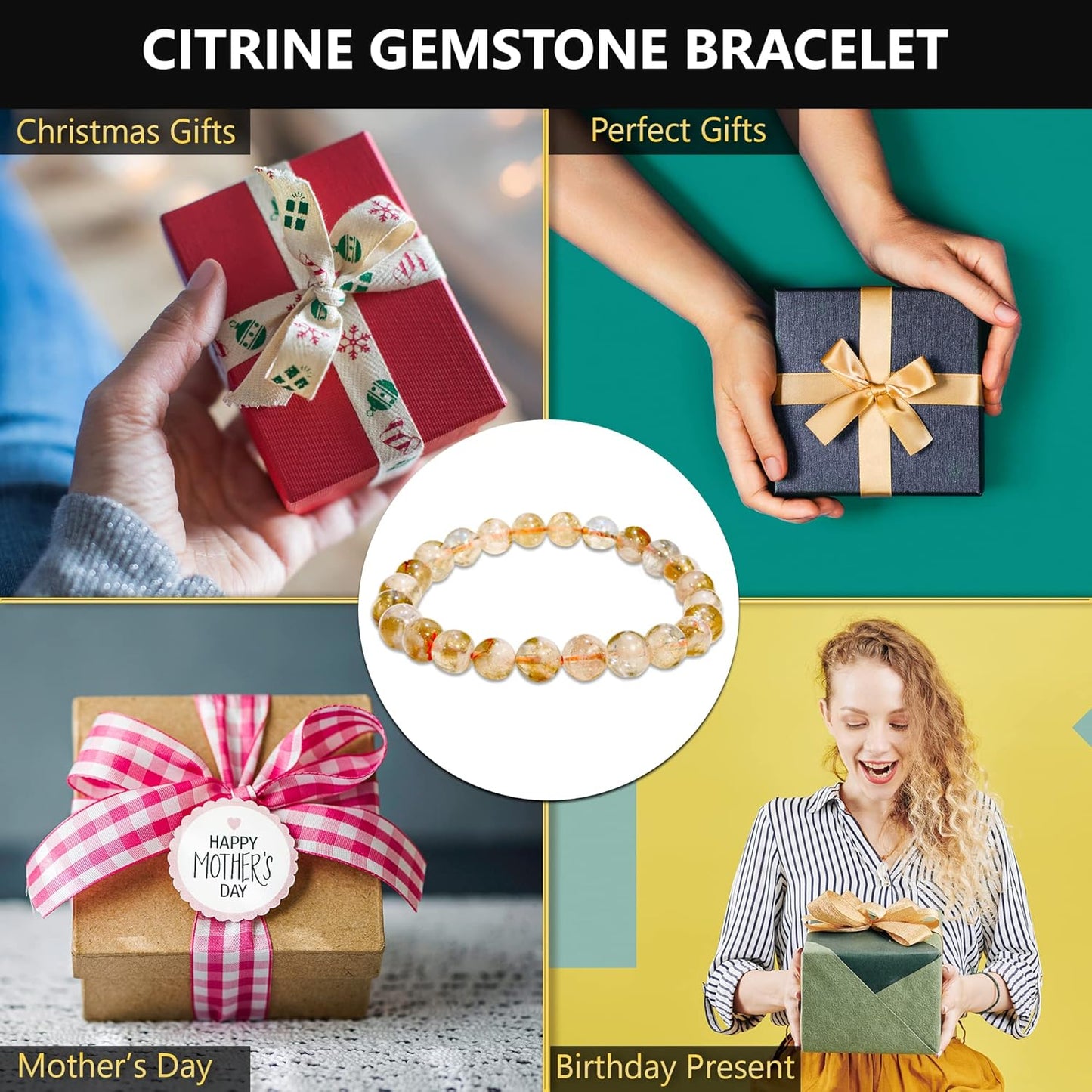 2 Counts Natural Citrine Crystal Bracelet – Healing Crystals Bracelet for Women and Men Teens – Handmade 11mm Round Beaded Bracelets – Attract, Wealth, Prosperity, Success, Girls Gifts, Unisex Mens Bracelet From IG Crystal