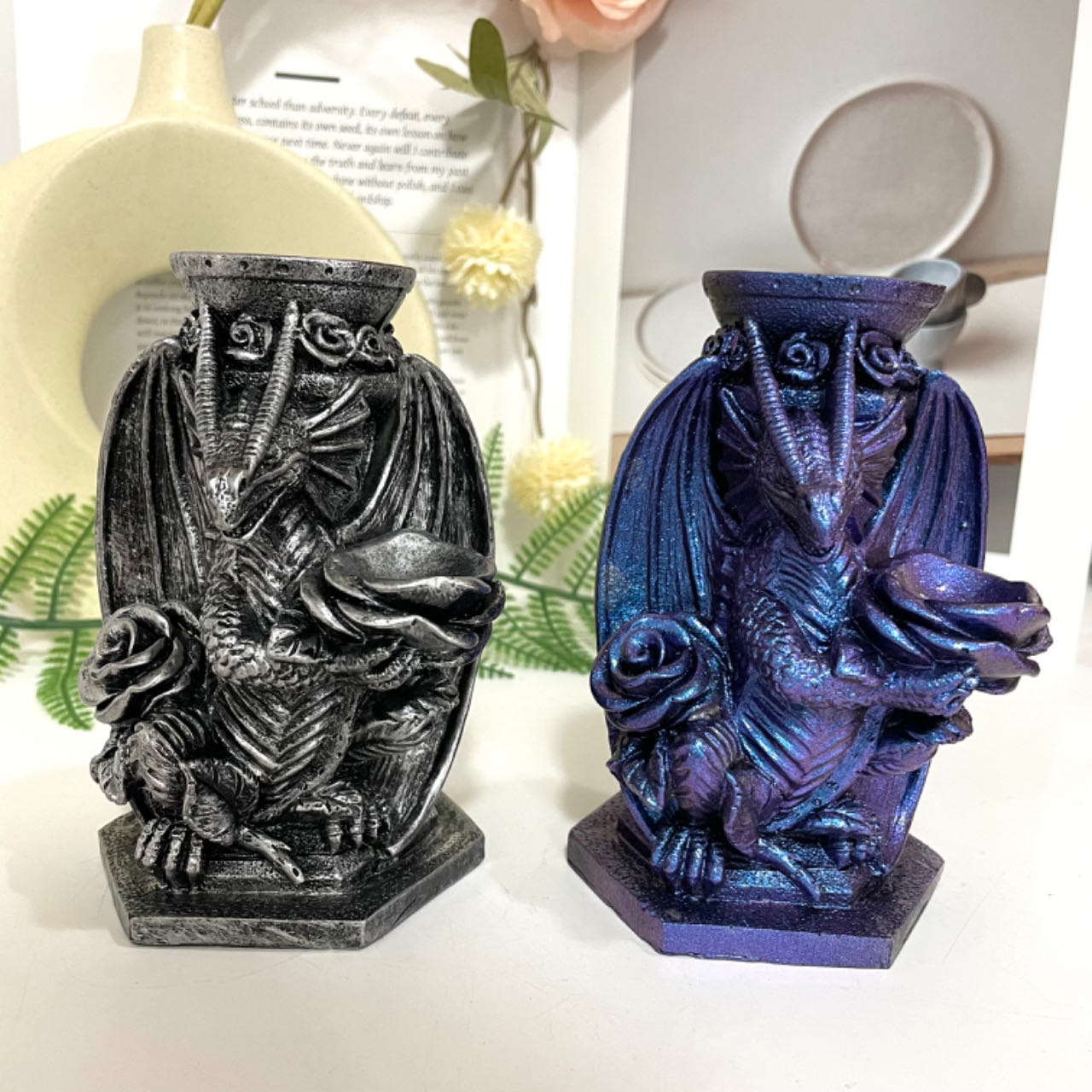 2PCS Dragon Stand Black Blue Healing Stone Home Decoration For Crystal Ball From IG Crystal