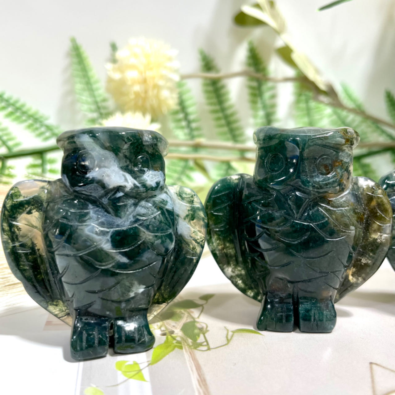 5 Counts Moss Aagte Owl Crystal Healing Stone Home Decoration From IG Crystal