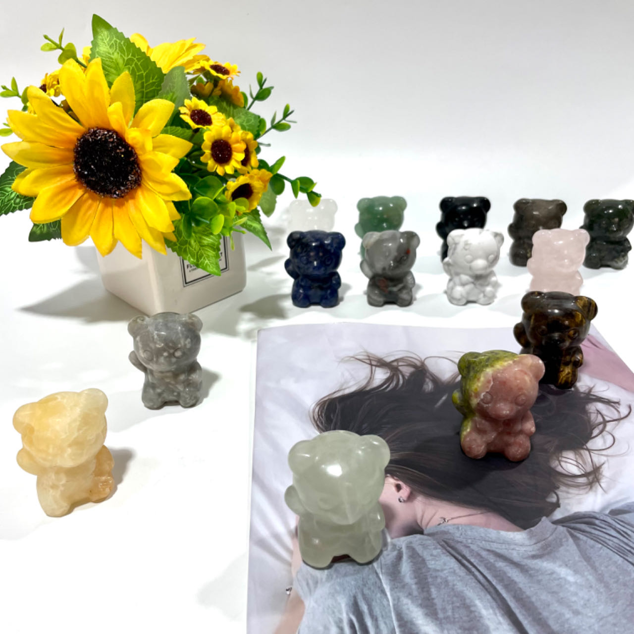 3 Counts Different Materials Cute Bear Crystal Carvings Natural Stone Gem Mining Chakra Balancing Reiki Healing Crystal Mystery Crystal Display Crystal Shopping Online Home Office Decor From IG Crystal