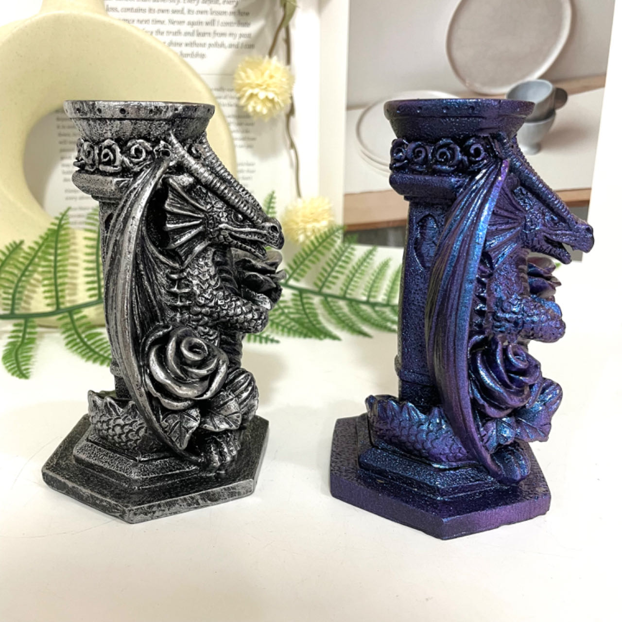 2PCS Dragon Stand Black Blue Healing Stone Home Decoration For Crystal Ball From IG Crystal