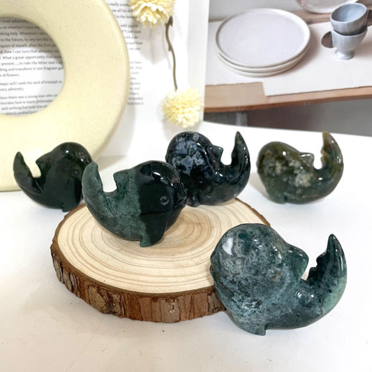 Moss Agate Whale Crystal Healing Stone Stochastic 2PCS Home Decoration From IG Crystal