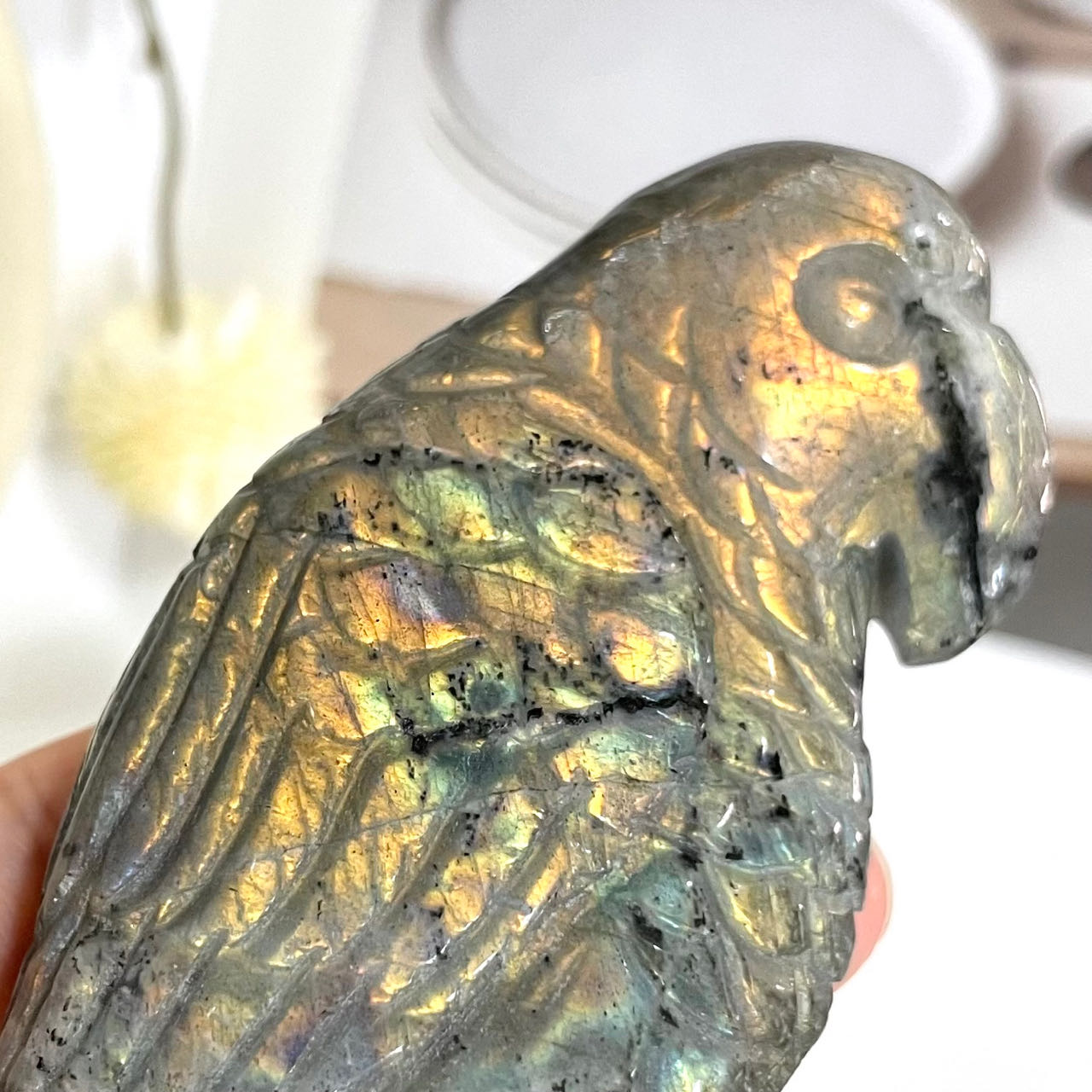1PCS Labradorite Owl High Quality Hand-Carved Natural Crystal Statue Healing Stone Home Decoration From IG Crystal