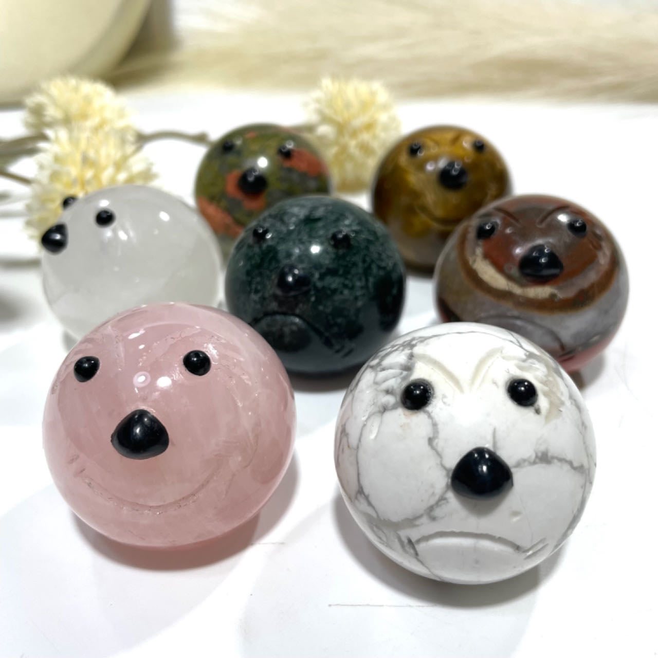 2 Counts Pleasure Anger Sorrow Joy Crystal Ball Clear Quartz Rose Quartz Tiger Eyes Unakite Ocean Jasper Healing Stone Home Decoration From IG Crystal