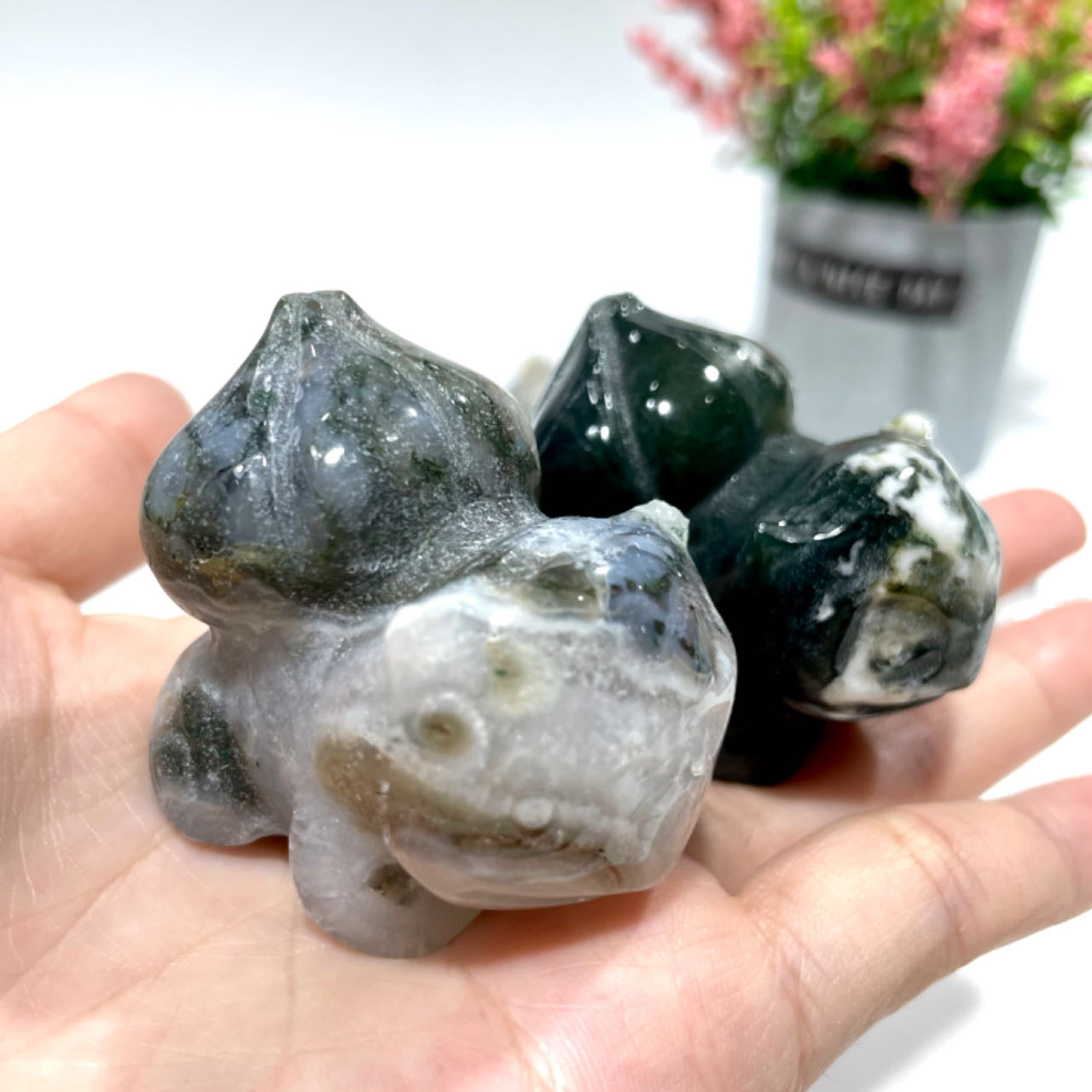2 Counts Moss Agate Bulbasaur Crystal 2 Inches Natural Gemstone Semi Precious Healing Crystals Enhance Positive Energy Home Decoration From IG Crystal