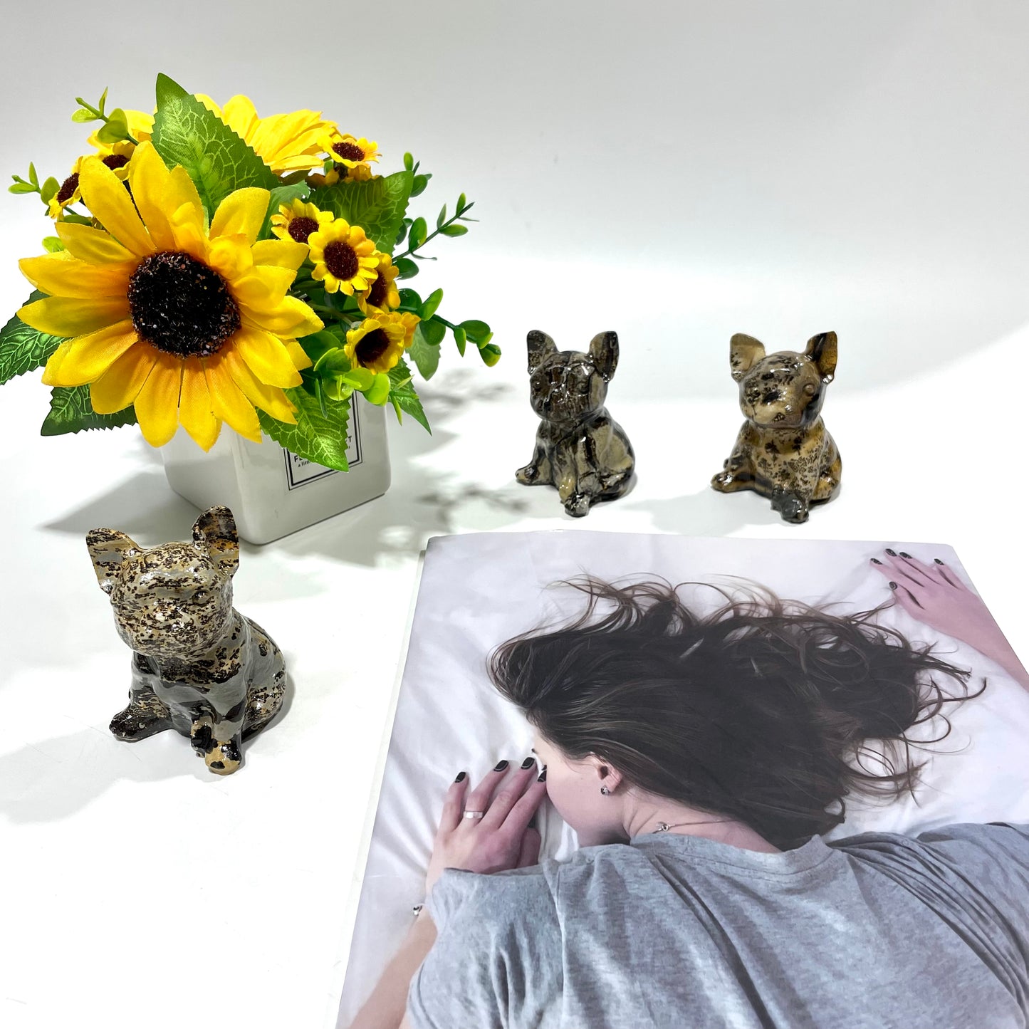 2 Counts Picture Jasper French Bulldog Crystal Carving Healing Stones Natural Stone Chakra Balancing Reiki Home Office Decor From IG Crystal