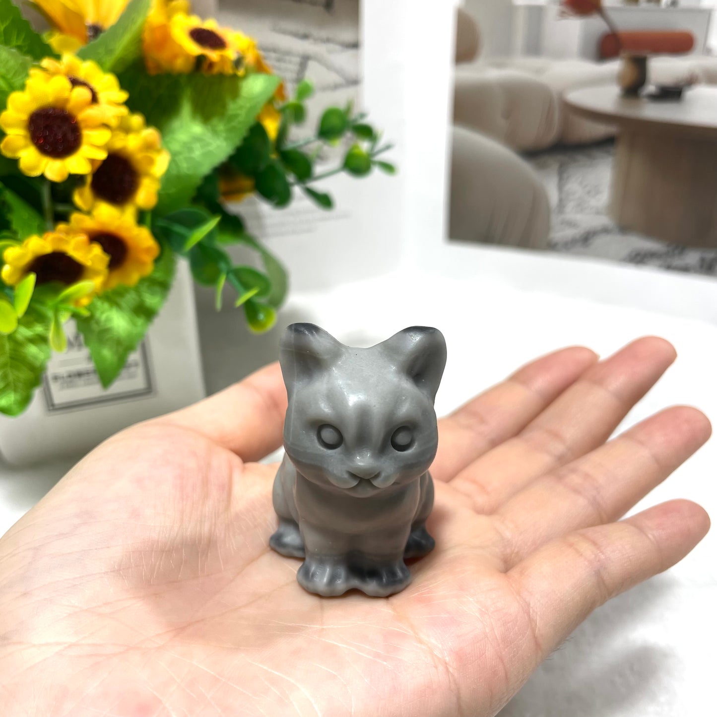 3 Counts Taiji Stone Tai Chi Stone Sitting Cat Crystal Carving Healing Stones Natural Stone Chakra Balancing Reiki Home Office Decor From IG Crystal