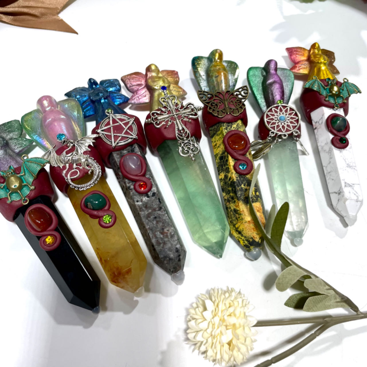 1 Count Different Maerail Magic Wands Flower Fairy High Quality Natural Flourite Citrine Apatite Amethyst Rose Quartz From IG Crystal