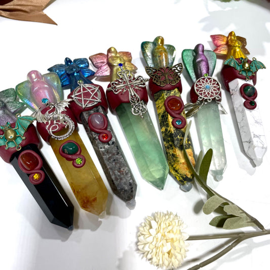 1 Count Different Maerail Magic Wands Flower Fairy High Quality Natural Flourite Citrine Apatite Amethyst Rose Quartz From IG Crystal