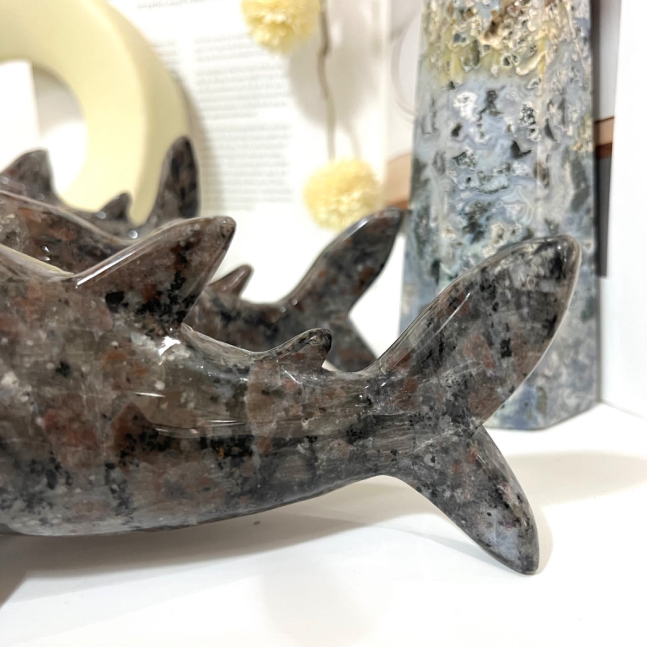 1PCS Hand-Carved Natural Fire Stone Shark Crystal Statue From IG Crystal