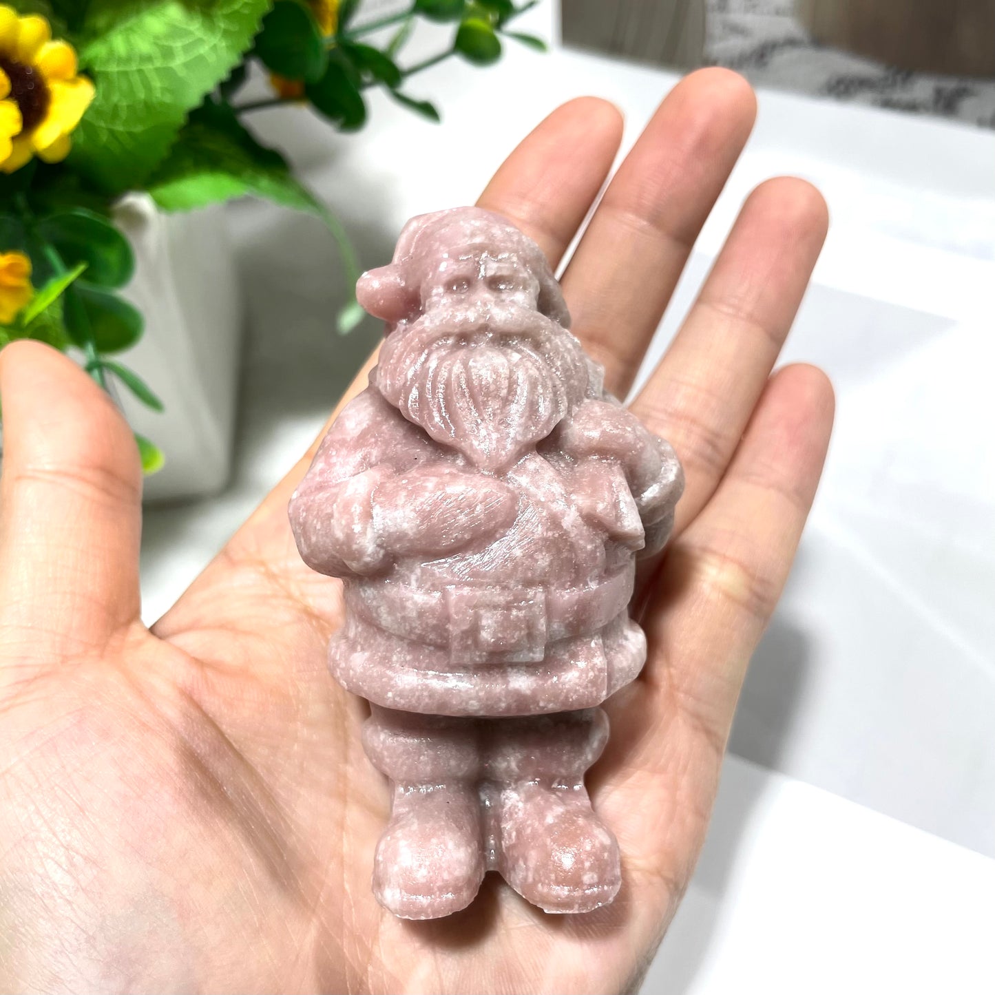 2 Counts Pink Opal Santa Claus Crystal Carvings Healing Stones Natural Stone Chakra Balancing Reiki Home Office Decor From IG Crystal