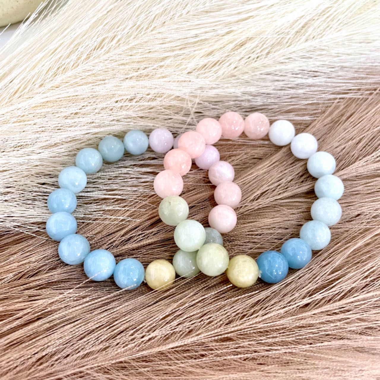 2 / 7PCS Crystal Bracelets Set Lasionite Purple Mica Morganite Black Rutile  Red Pyramid Kunzite Sunstone From IG Crystal