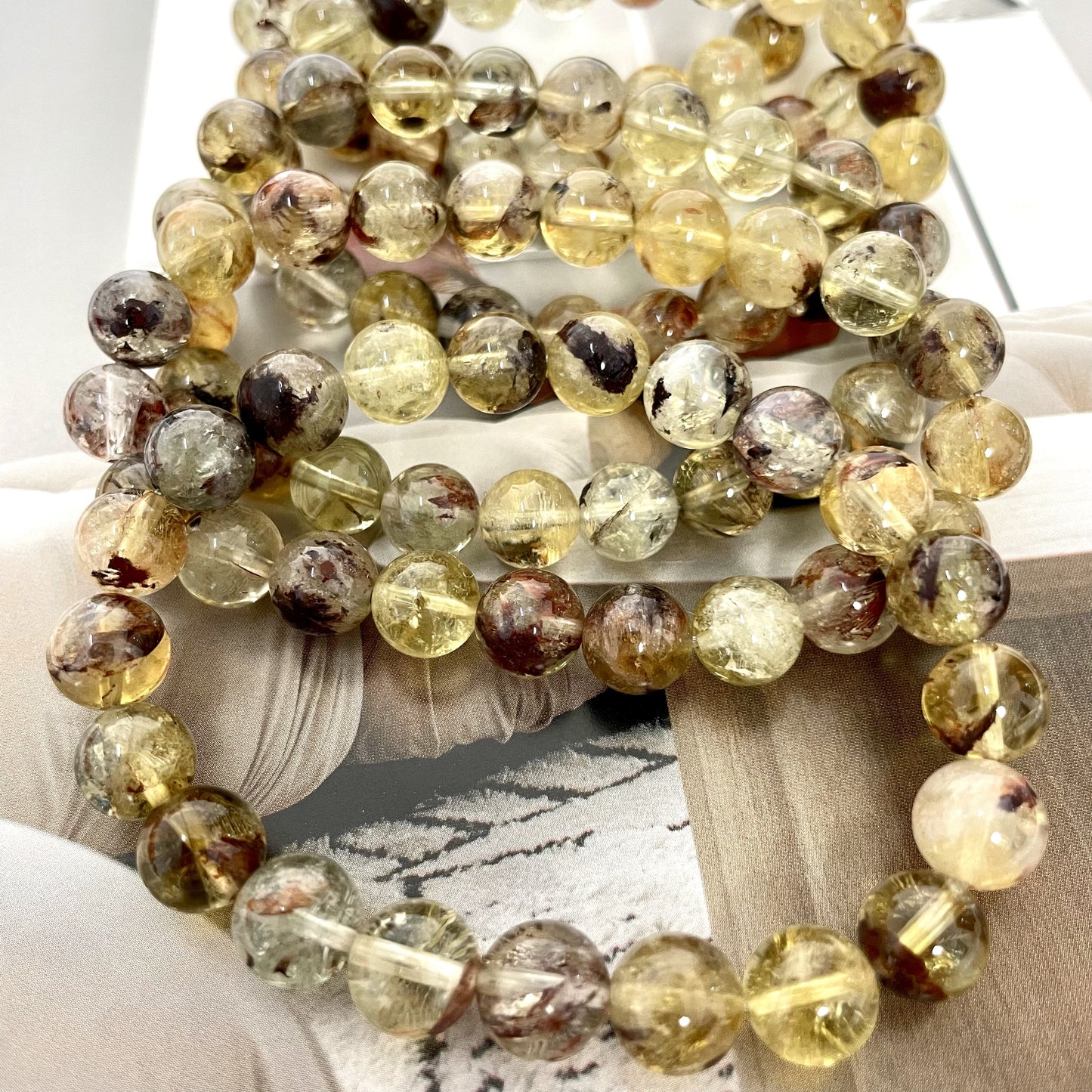 3 Counts Golden Ghost Crystal Garden Quartz Bracelets 9mm Natural Crystals Healing Crystals Bracelet for Women and Men Teens Crystal Jewelry Shop Pretty Crystals From IG Crystal