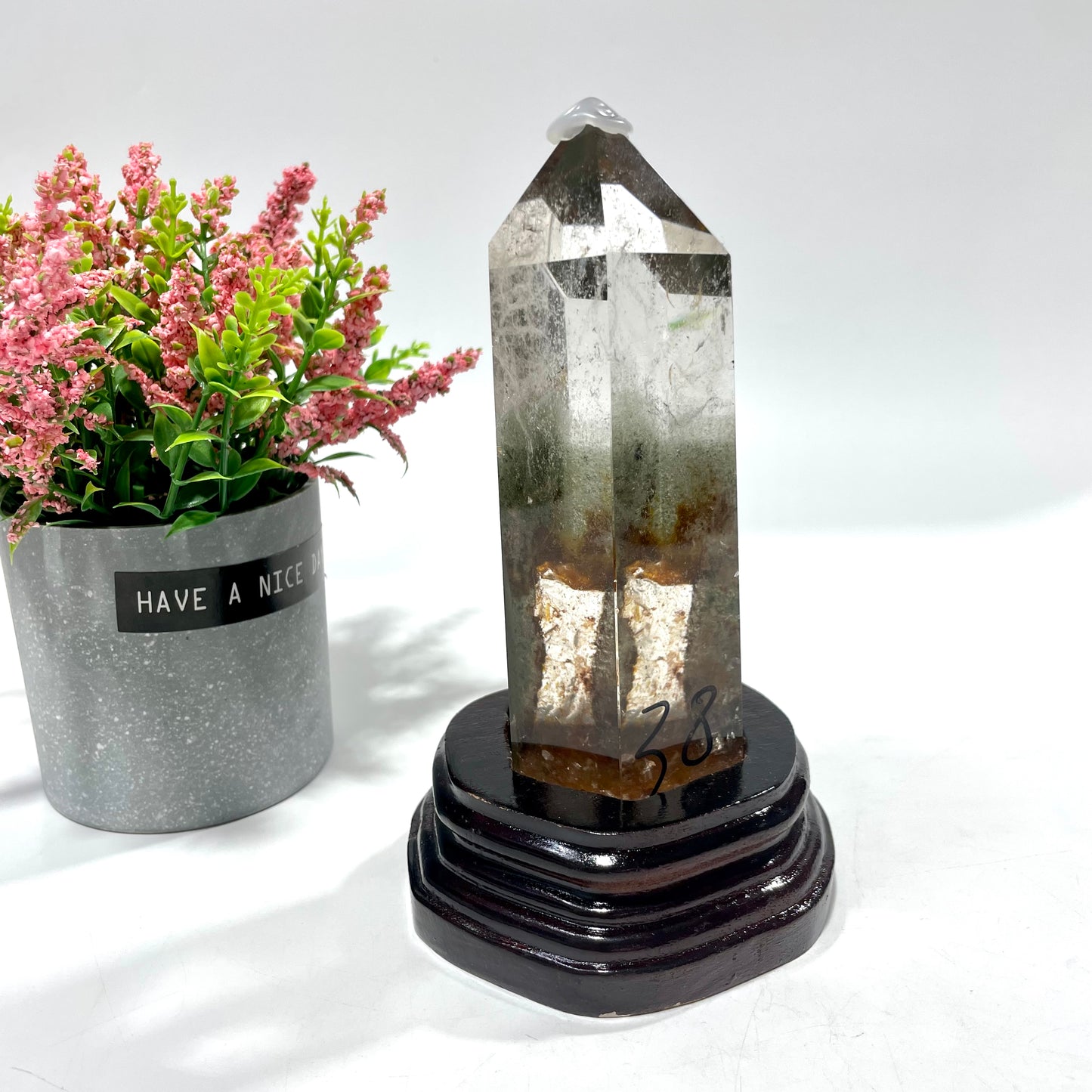 1 Count Dreen Phantom Quartz Ghost Phantom Quartz Wand With Wood Stand Healing Stones Natural Stone Chakra Balancing Reiki Home Office Decor From IG Crystal